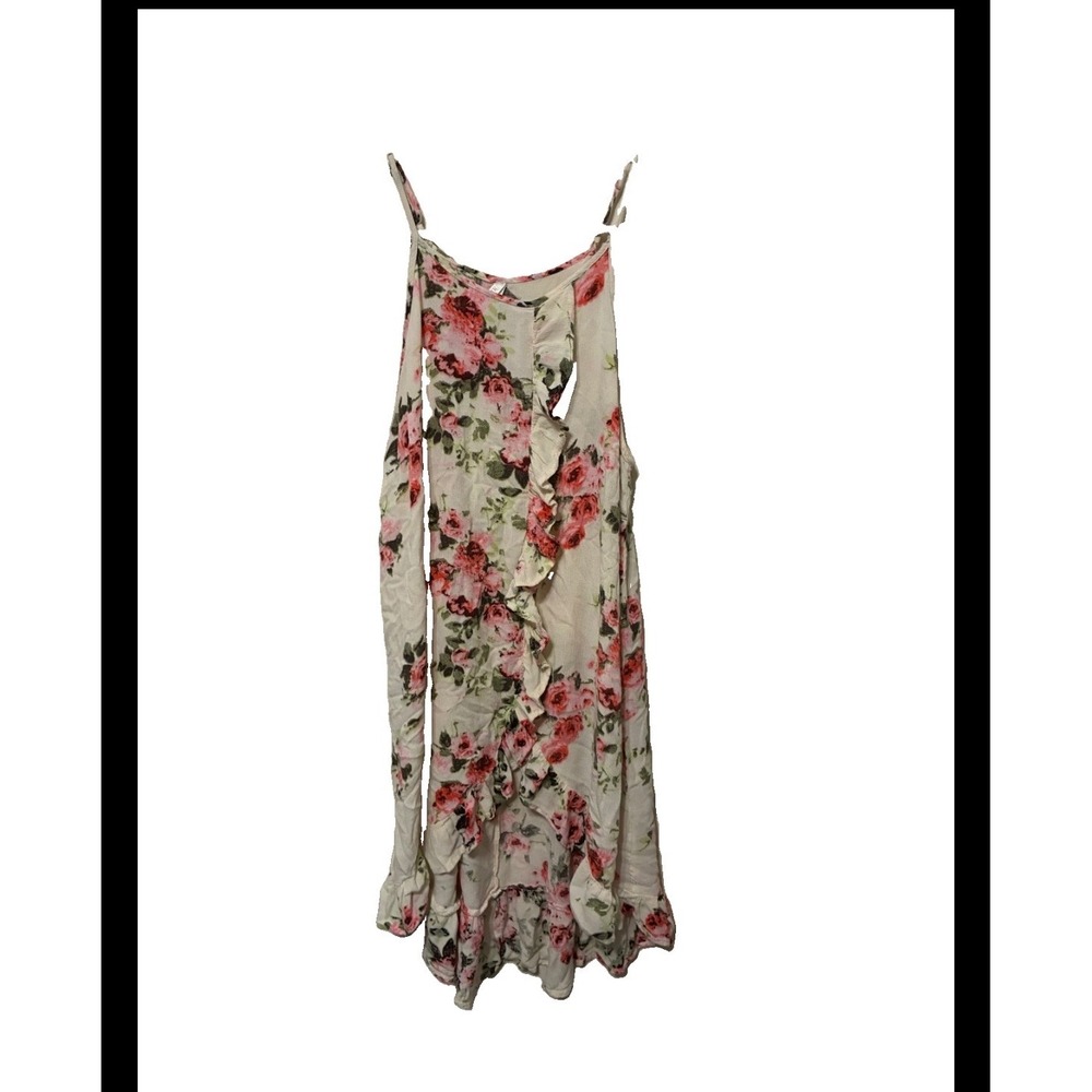 Live 4 Truth Cream Floral Ruffle High Low Dress Pink Roses Large